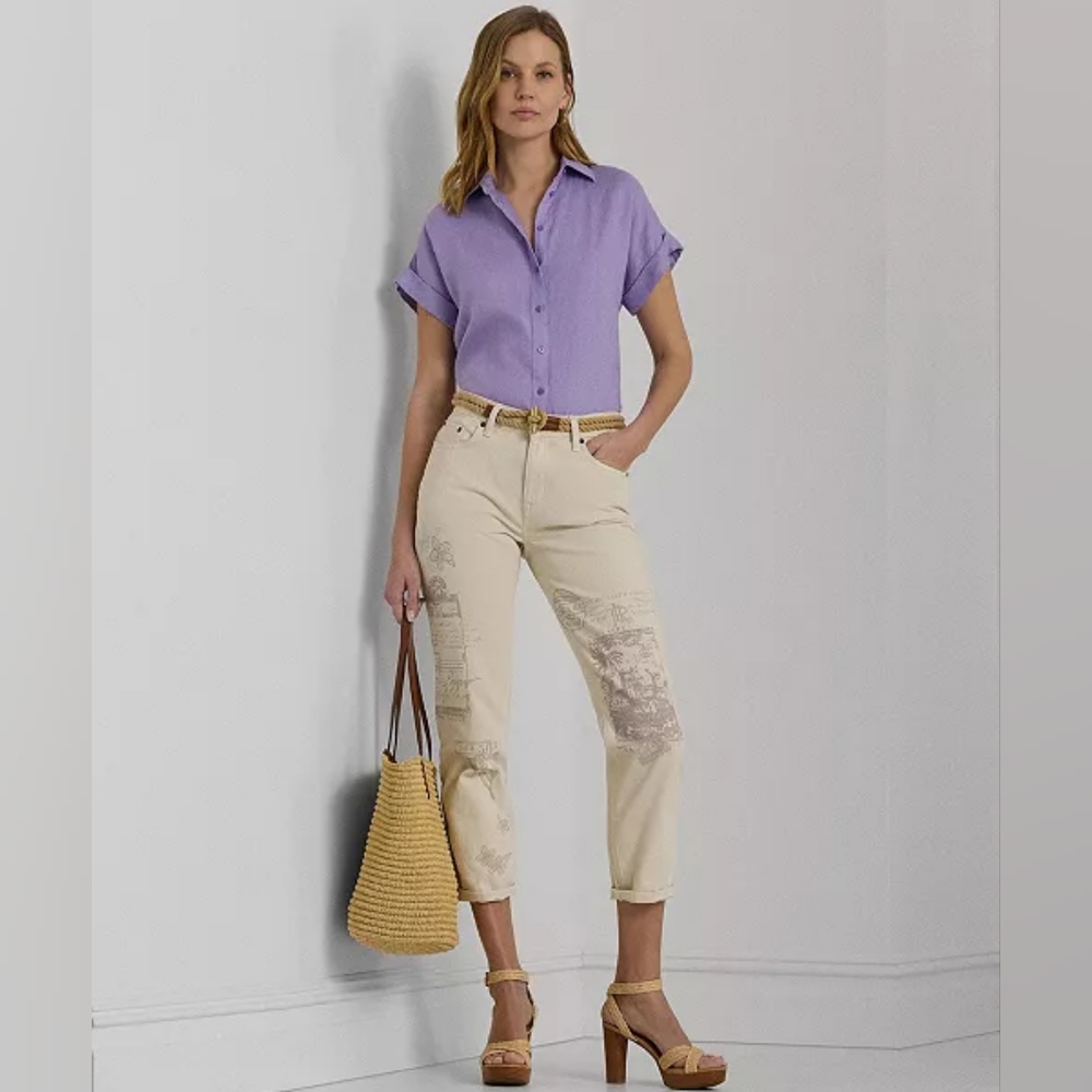Lauren Ralph Lauren Womens Relaxed Taper Graphic Print Jeans Size 14